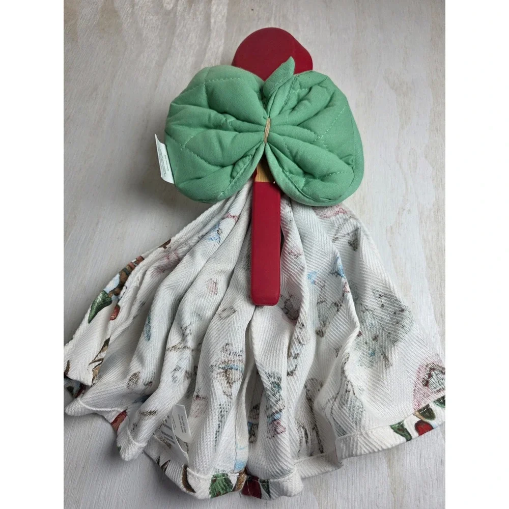 Christmas Kitchen Angel Gnome Tea Towel Pot Holder Spatula Wooden Spoon Gift Set